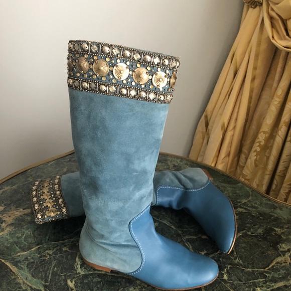 Giuseppe Zanotti Shoes - Giuseppe Zanotti blue suede boots, sz.8.5, good